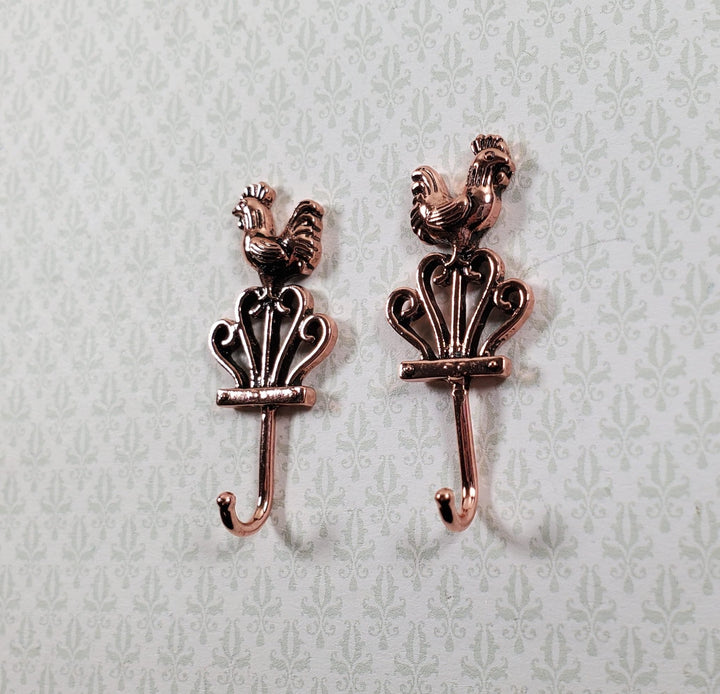 Dollhouse Rooster Wall Hooks Hangers for Towels 1:12 Scale Miniature Metal - MiniatureCrush