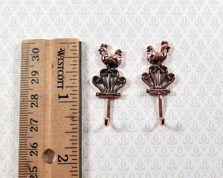 Dollhouse Rooster Wall Hooks Hangers for Towels 1:12 Scale Miniature Metal - MiniatureCrush