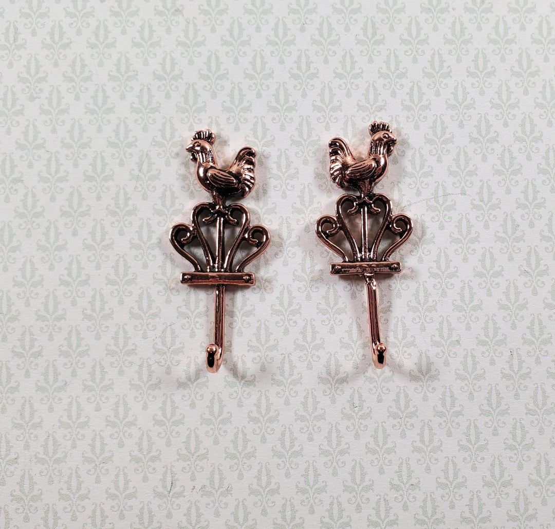 Dollhouse Rooster Wall Hooks Hangers for Towels 1:12 Scale Miniature Metal - MiniatureCrush