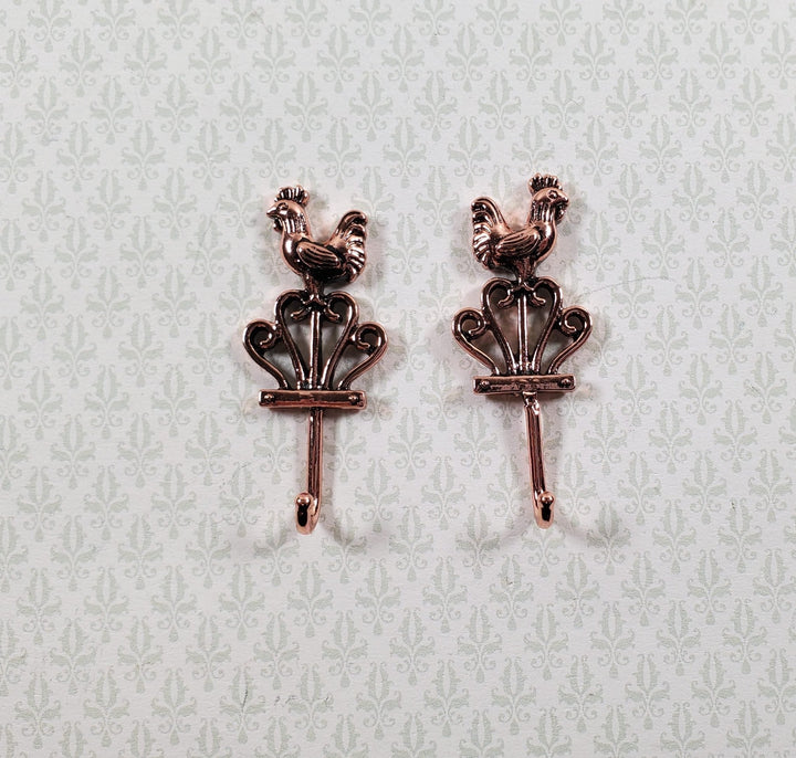 Dollhouse Rooster Wall Hooks Hangers for Towels 1:12 Scale Miniature Metal - MiniatureCrush