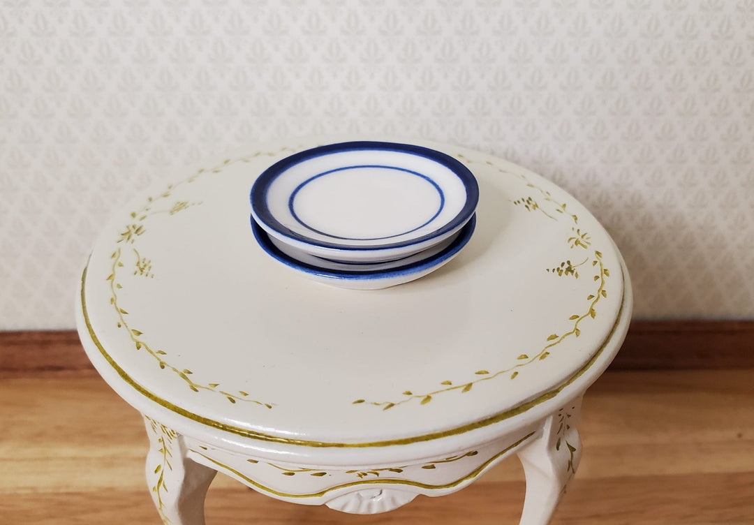 Dollhouse Round Blue & White Ceramic Platter x2 1:12 Scale Miniature - MiniatureCrush