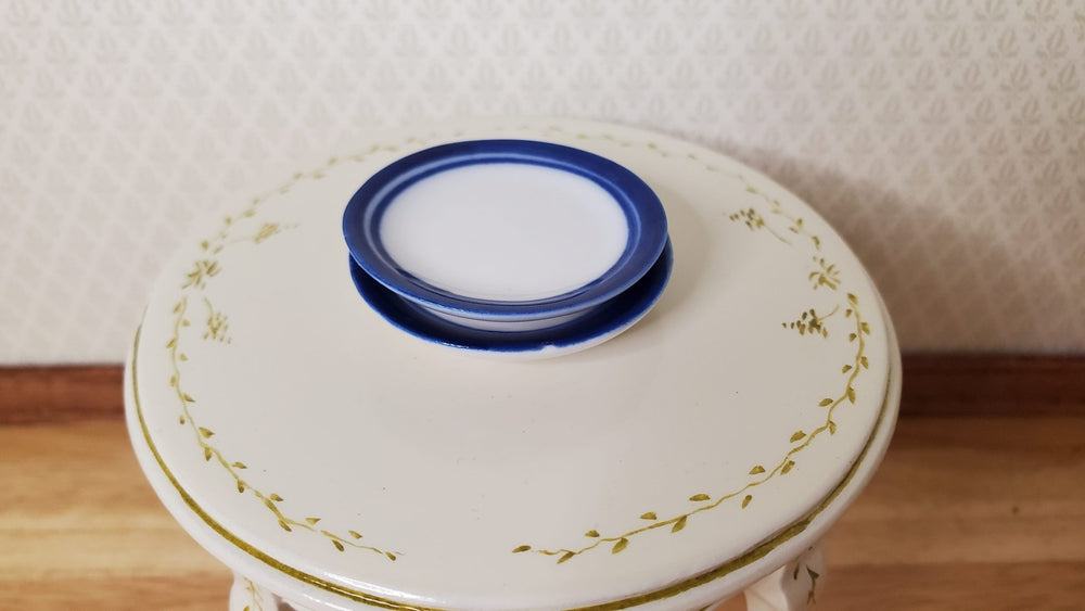 Dollhouse Round Blue & White Ceramic Platter x2 1:12 Scale Miniature - MiniatureCrush