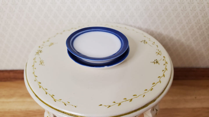 Dollhouse Round Blue & White Ceramic Platter x2 1:12 Scale Miniature - MiniatureCrush