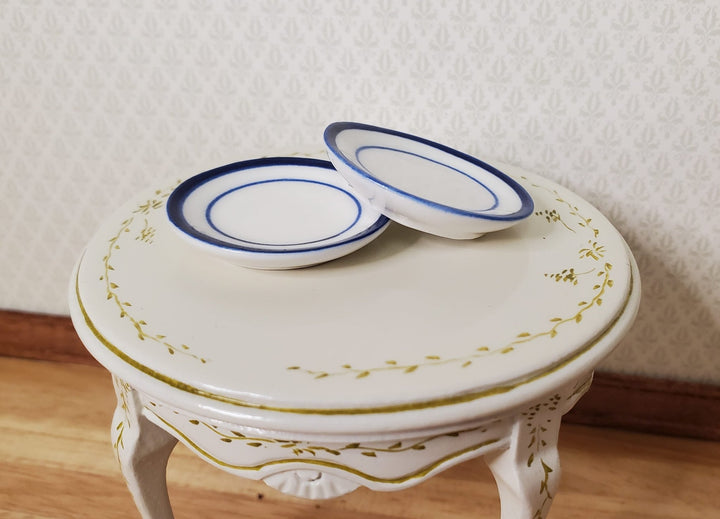 Dollhouse Round Blue & White Ceramic Platter x2 1:12 Scale Miniature - MiniatureCrush
