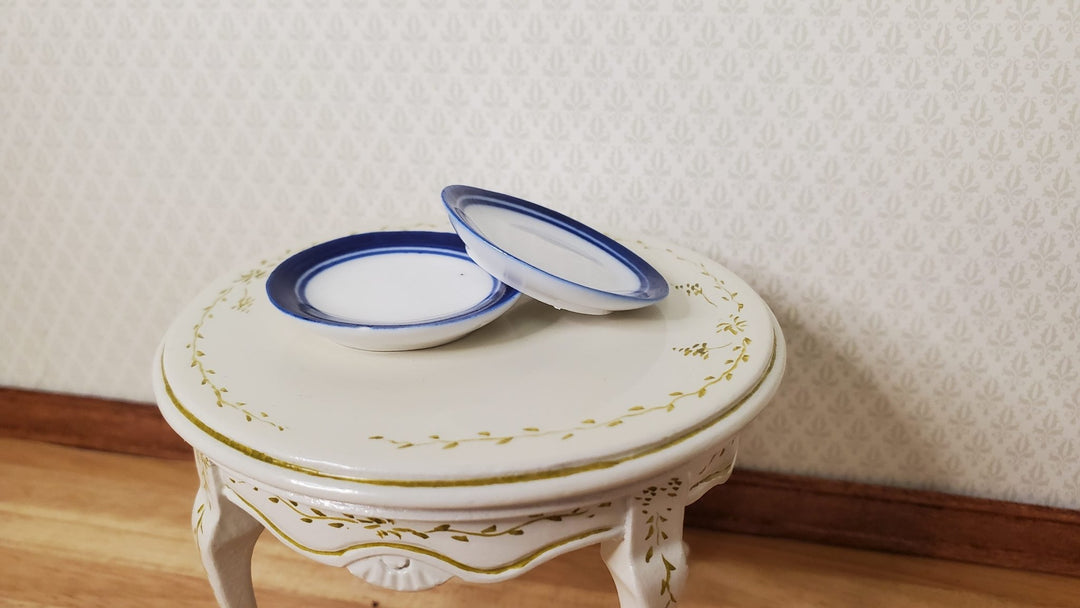Dollhouse Round Blue & White Ceramic Platter x2 1:12 Scale Miniature - MiniatureCrush