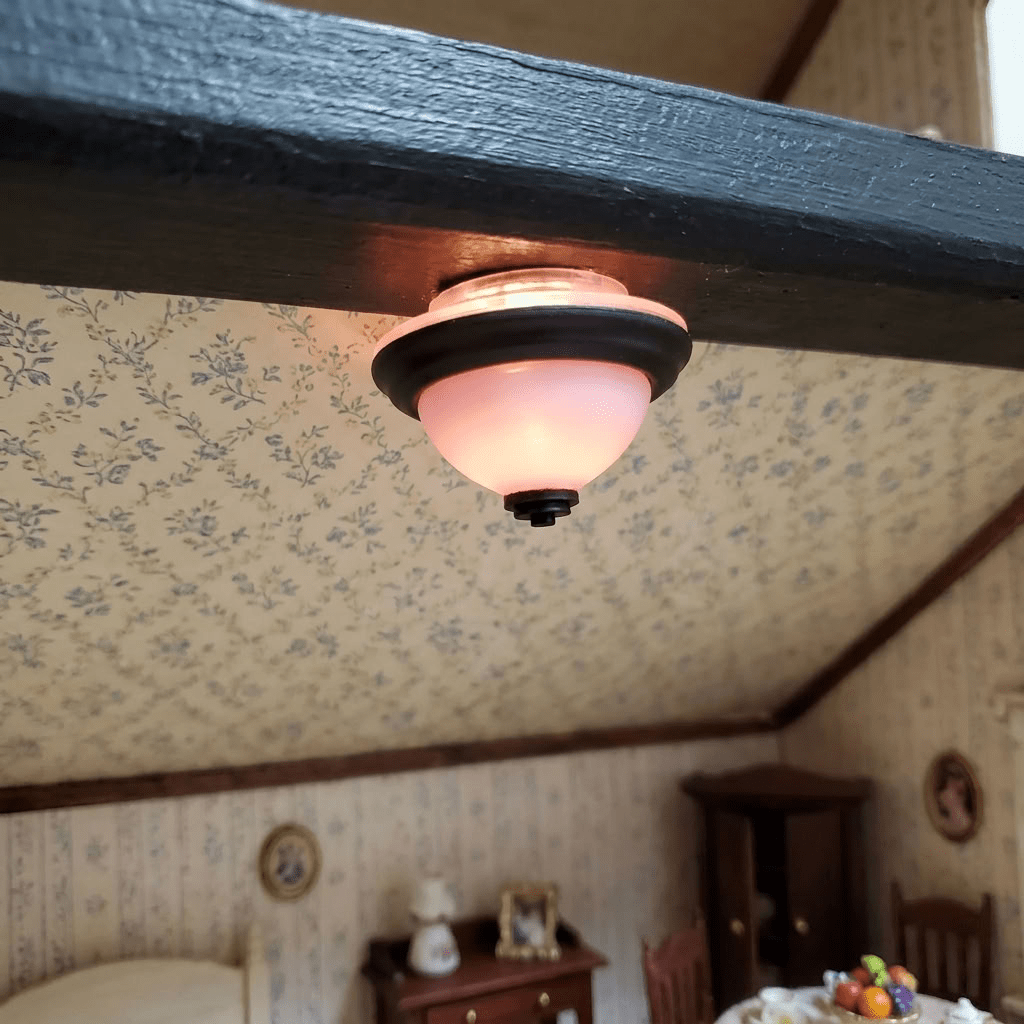 Dollhouse Round Ceiling Light Black 12 Volt Electric with Plug 1:12 Scale - MiniatureCrush