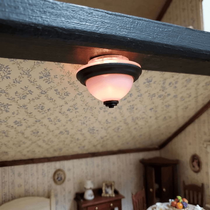 Dollhouse Round Ceiling Light Black 12 Volt Electric with Plug 1:12 Scale - MiniatureCrush