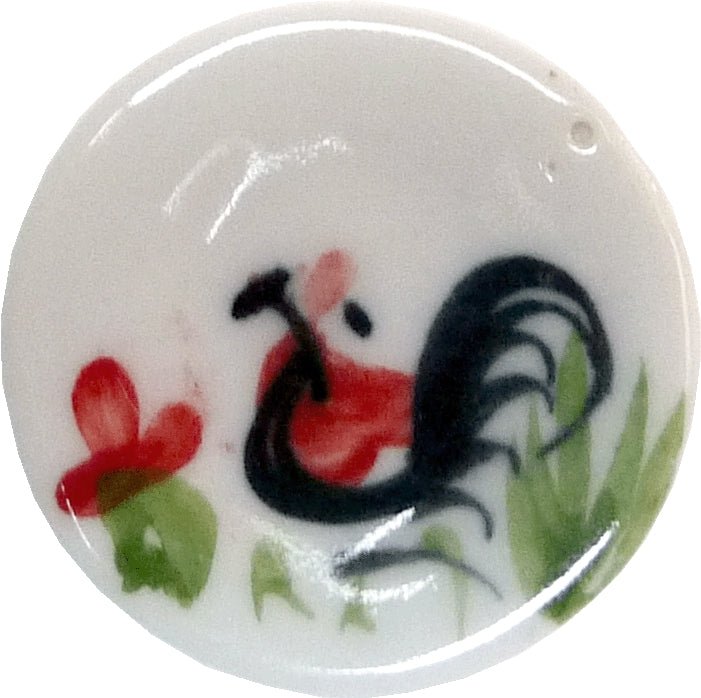 Dollhouse Round Ceramic Rooster Plate White 1:12 Scale Miniature Dish - MiniatureCrush