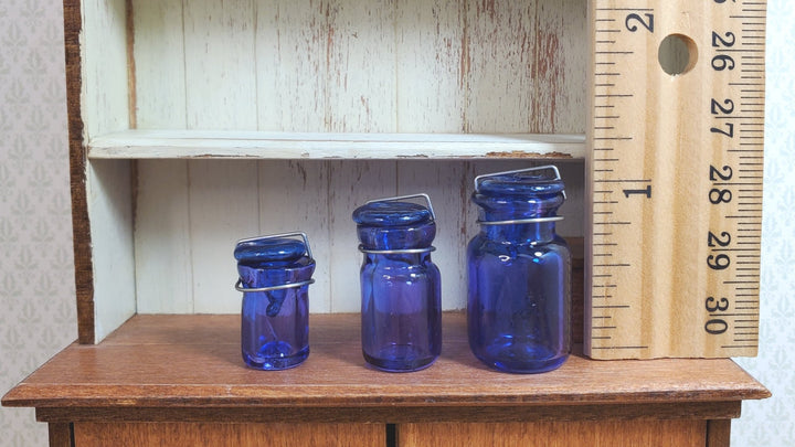 Dollhouse Round Glass Canning Jars Blue/Purple Set of 3 1:12 Scale Miniature - MiniatureCrush