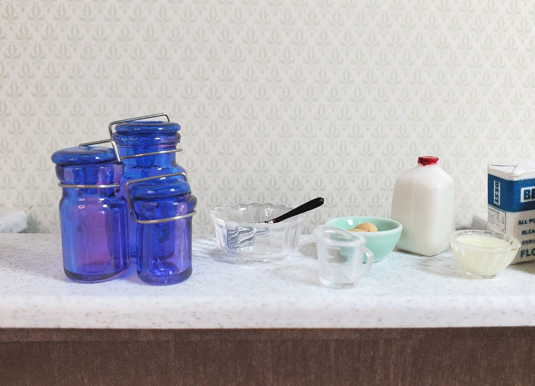 Dollhouse Round Glass Canning Jars Blue/Purple Set of 3 1:12 Scale Miniature - MiniatureCrush
