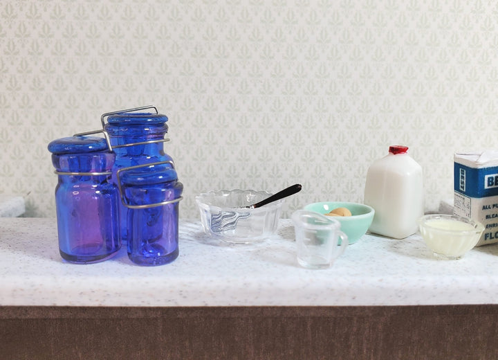 Dollhouse Round Glass Canning Jars Blue/Purple Set of 3 1:12 Scale Miniature - MiniatureCrush