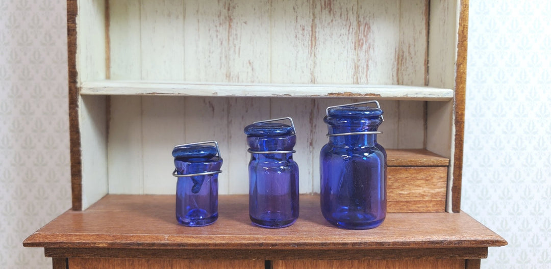 Dollhouse Round Glass Canning Jars Blue/Purple Set of 3 1:12 Scale Miniature - MiniatureCrush