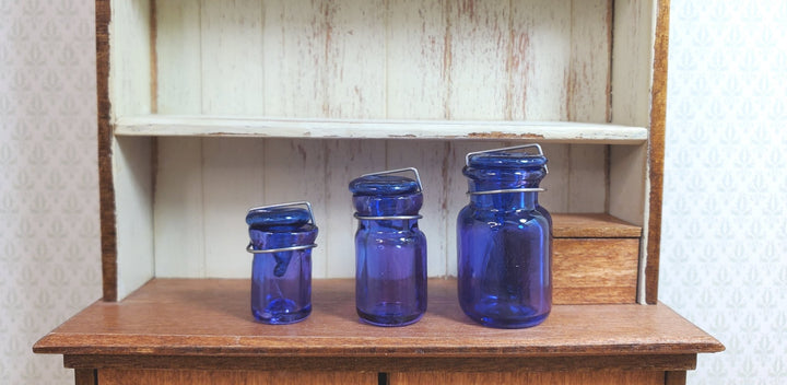 Dollhouse Round Glass Canning Jars Blue/Purple Set of 3 1:12 Scale Miniature - MiniatureCrush