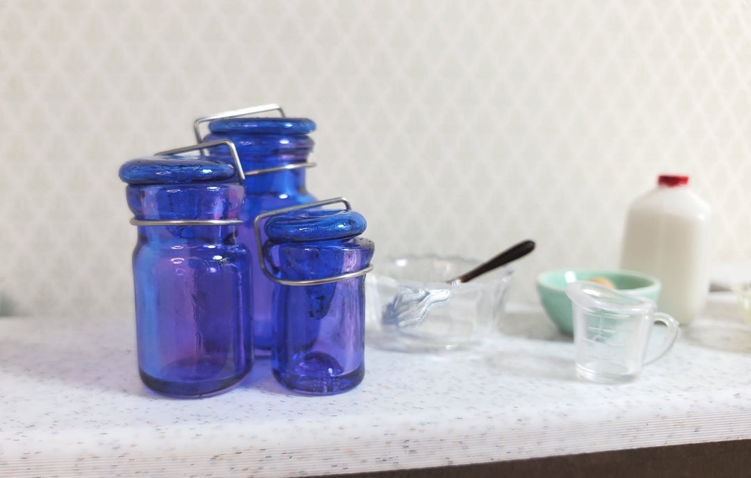 Dollhouse Round Glass Canning Jars Blue/Purple Set of 3 1:12 Scale Miniature - MiniatureCrush