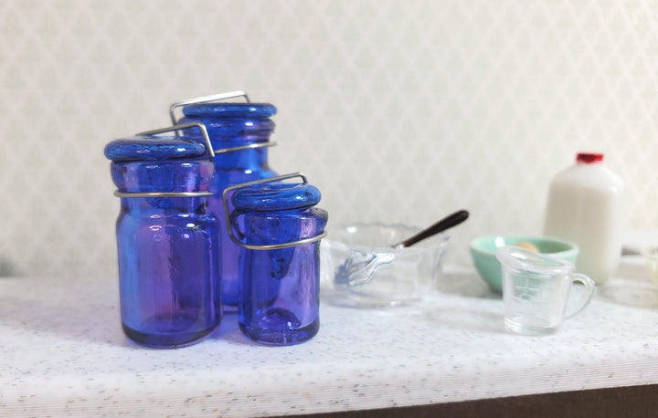 Dollhouse Round Glass Canning Jars Blue/Purple Set of 3 1:12 Scale Miniature - MiniatureCrush
