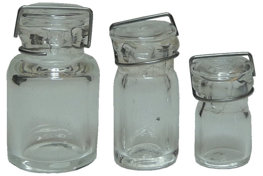 Dollhouse Round Glass Canning Jars Clear Set of 3 1:12 Scale Miniature - MiniatureCrush