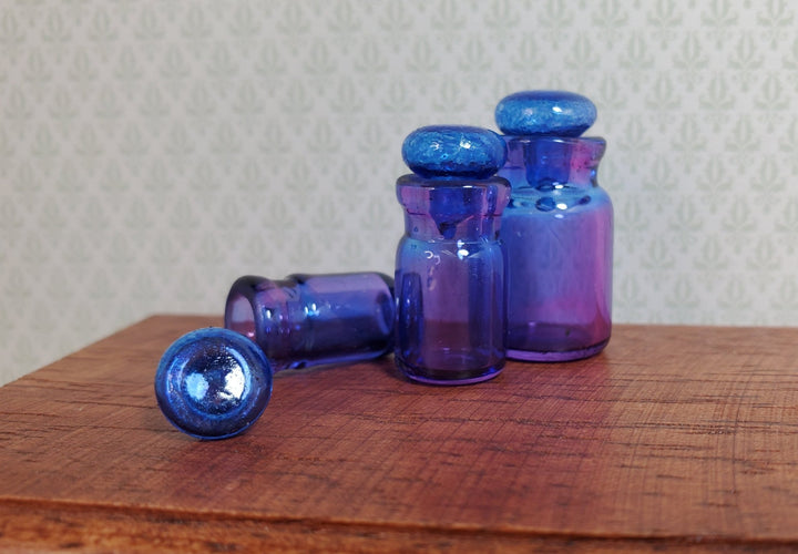 Dollhouse Round Glass Cannisters Blue/Purple Set of 3 1:12 Scale Miniature - MiniatureCrush
