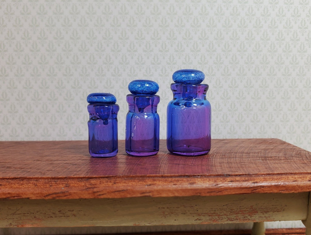 Dollhouse Round Glass Cannisters Blue/Purple Set of 3 1:12 Scale Miniature - MiniatureCrush
