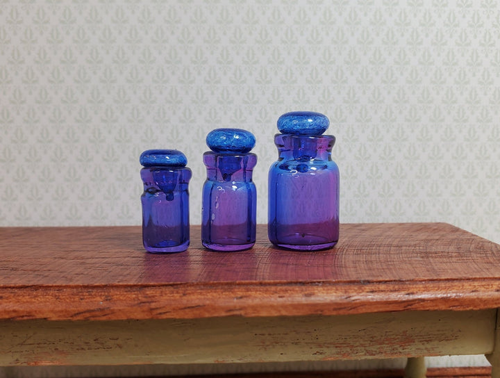 Dollhouse Round Glass Cannisters Blue/Purple Set of 3 1:12 Scale Miniature - MiniatureCrush