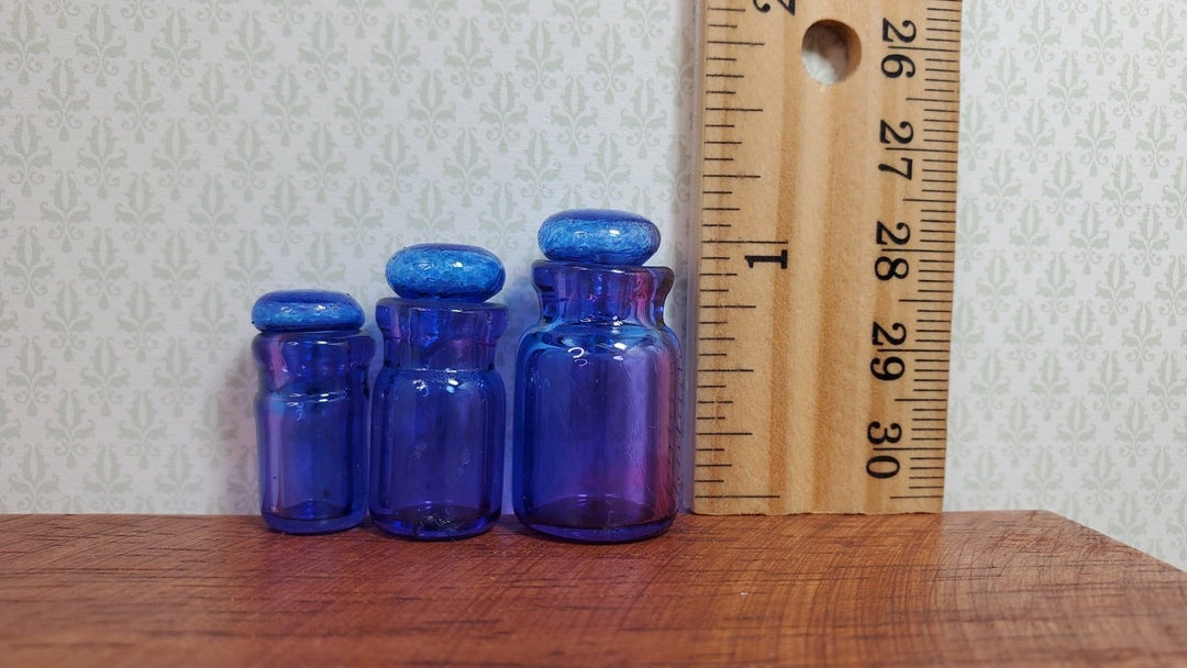 Dollhouse Round Glass Cannisters Blue/Purple Set of 3 1:12 Scale Miniature - MiniatureCrush