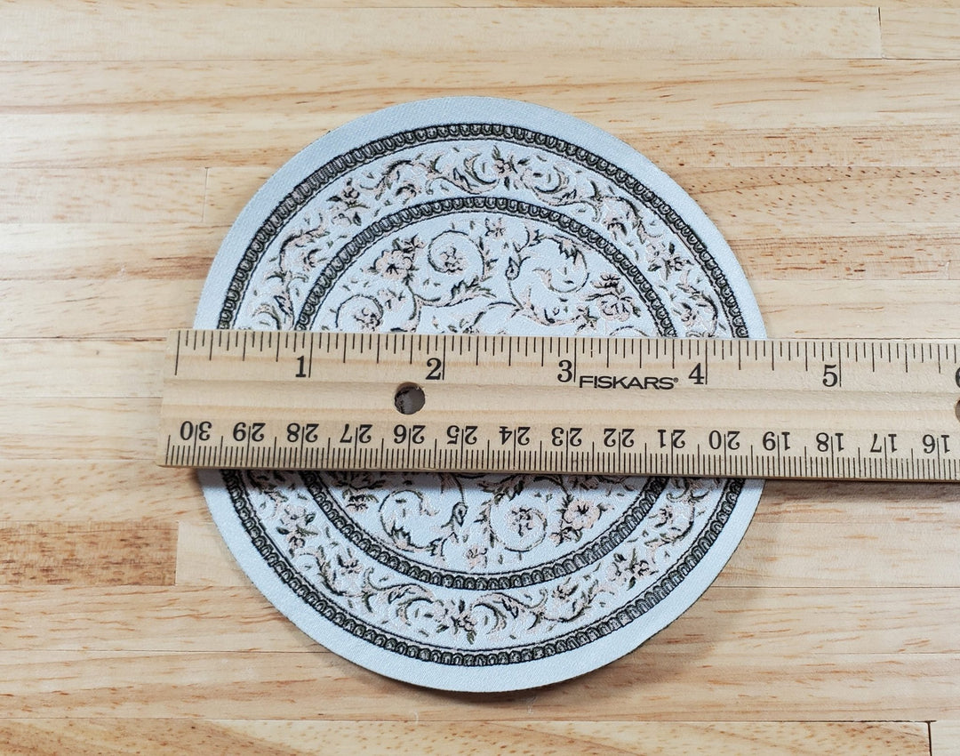 Dollhouse Round Rug Fabric White Black Floral 1:12 Scale Miniature 4.5" Across - MiniatureCrush