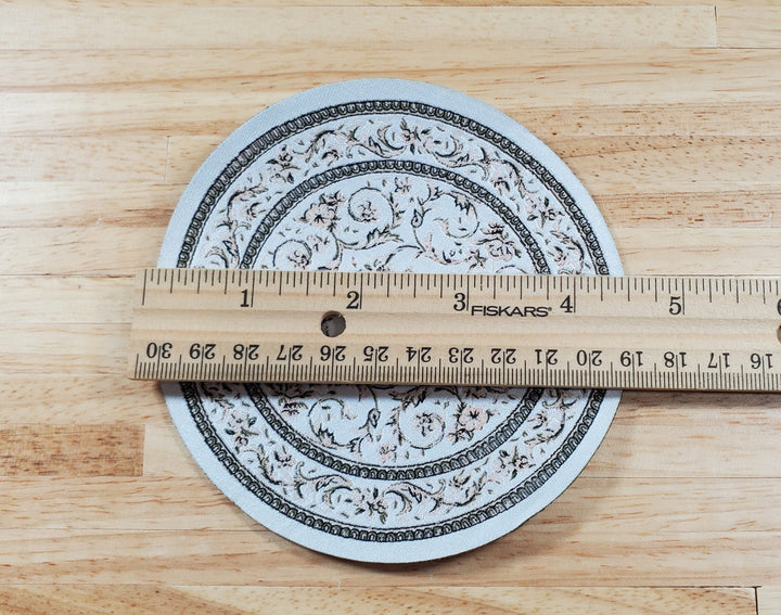 Dollhouse Round Rug Fabric White Black Floral 1:12 Scale Miniature 4.5" Across - MiniatureCrush