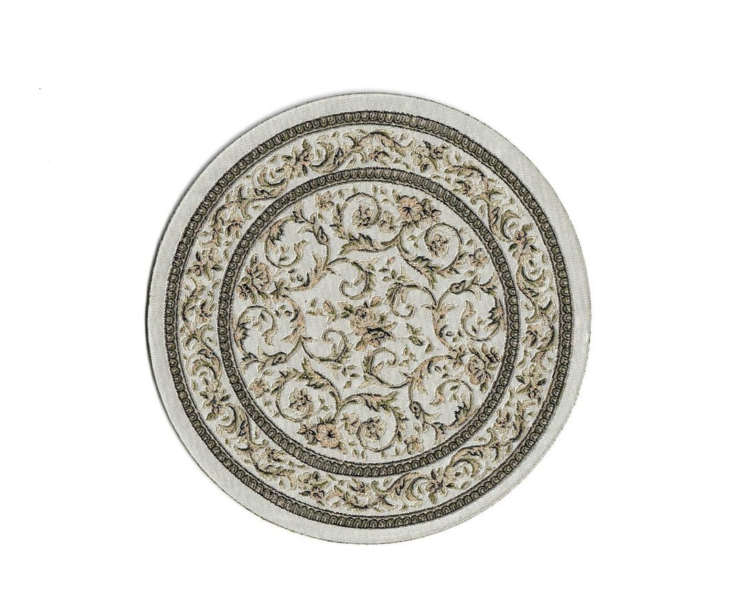 Dollhouse Round Rug Fabric White Black Floral 1:12 Scale Miniature 4.5" Across - MiniatureCrush
