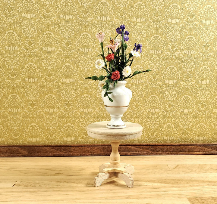 Dollhouse Round Side Table Unvarnished Wood 1:12 Scale Miniature Furniture - MiniatureCrush