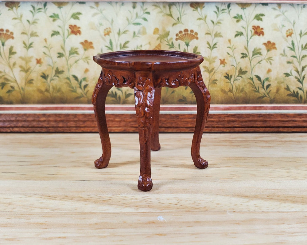 Dollhouse Round Side Table Vintage Hansson Miniatures 1:12 Scale Walnut Finish - MiniatureCrush