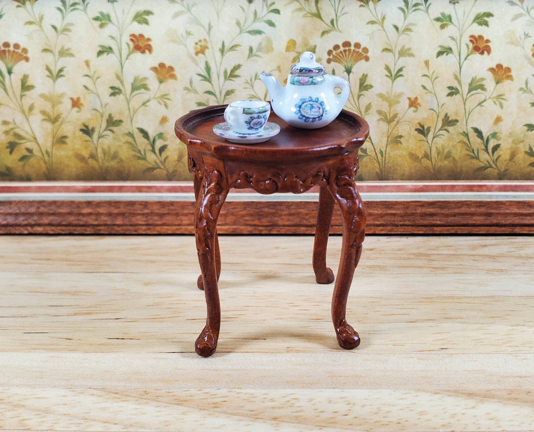 Dollhouse Round Side Table Vintage Hansson Miniatures 1:12 Scale Walnut Finish - MiniatureCrush