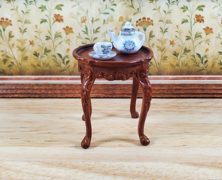 Dollhouse Round Side Table Vintage Hansson Miniatures 1:12 Scale Walnut Finish - MiniatureCrush