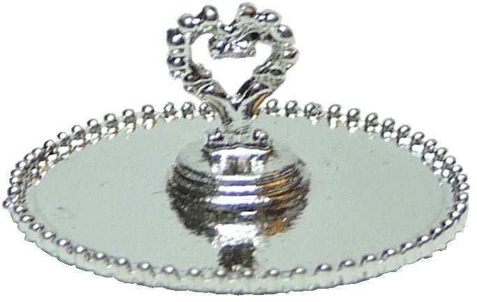 Dollhouse Round Silver Tray Platter with Heart Handle 1:12 Scale Miniature - MiniatureCrush