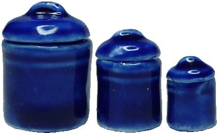 Dollhouse Royal Blue Canister Set Removable Lids Set of 3 1:12 Scale Miniature - MiniatureCrush