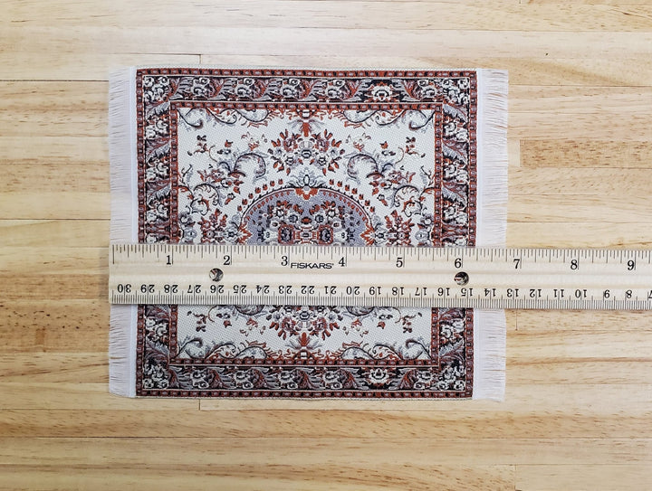 Dollhouse Rug Fabric Square Persian Style Beige Rust 1:12 Scale Miniature Carpet - Miniature Crush