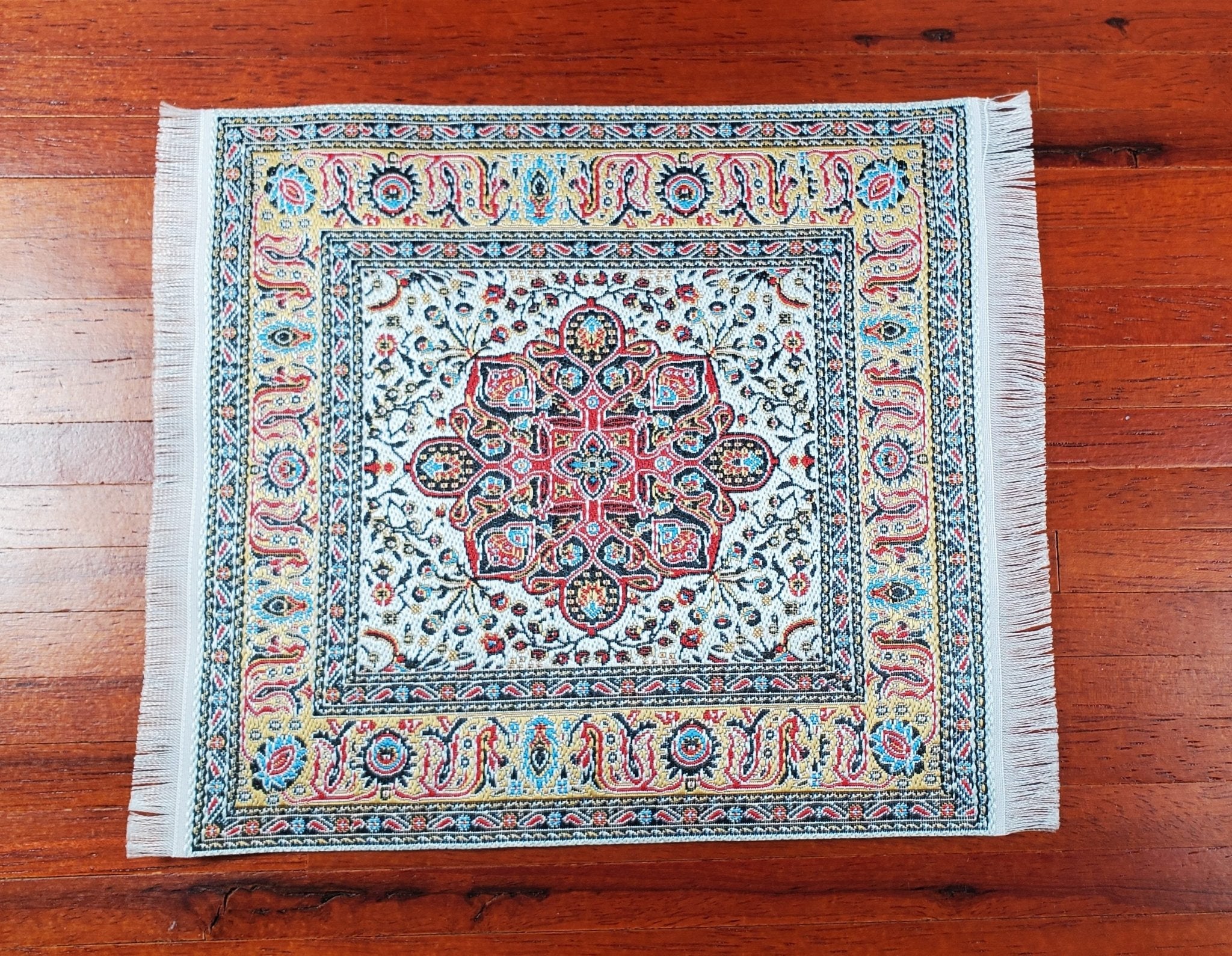 Dollhouse Rug Fabric Square Persian Style Red Gold 1:12 Scale Miniature ...