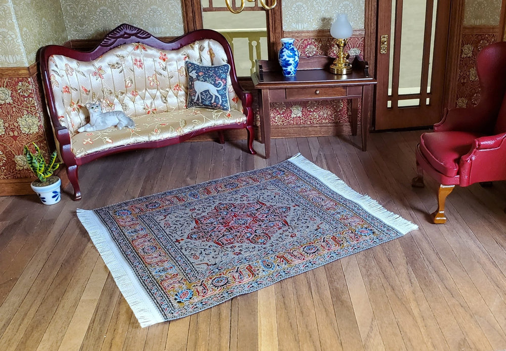 Dollhouse Rug Fabric Square Persian Style Red Gold 1:12 Scale Miniature Carpet - Miniature Crush