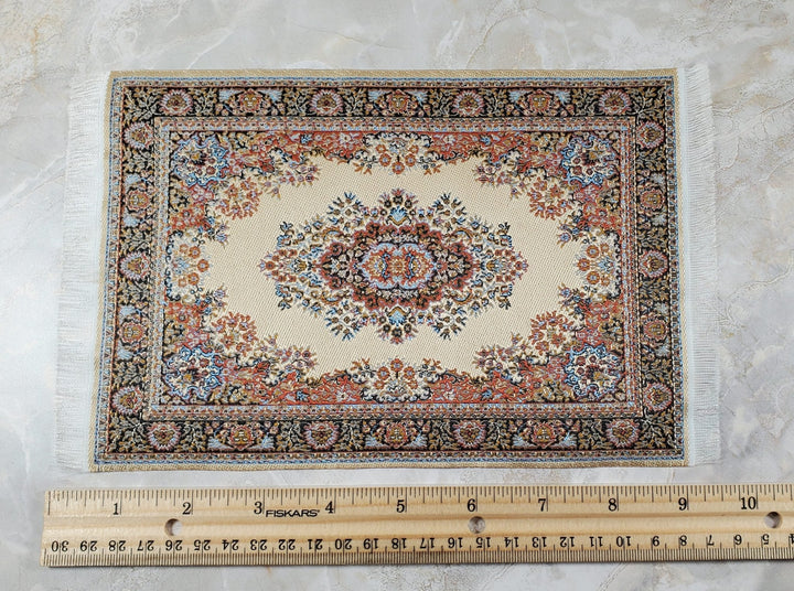 Dollhouse Rug Large Beige 9" x 6" with Fringe 1:12 Scale Miniature Carpet - Miniature Crush