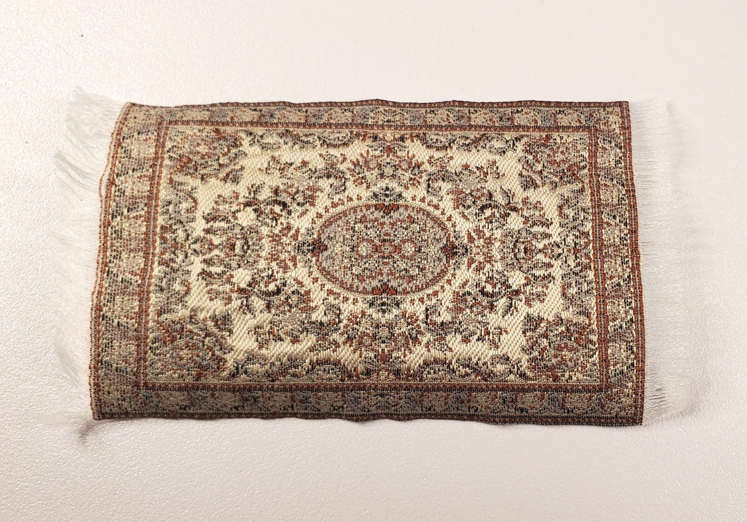 Dollhouse Rug Small HALF SCALE Beige Brown 4 3/4" x 2 2/8" 1:24 Miniature - Miniature Crush