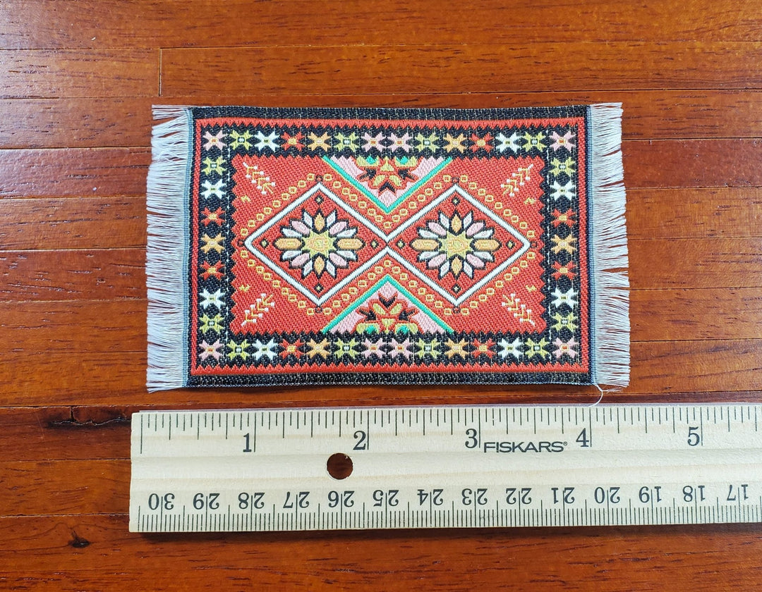 Dollhouse Rug Small HALF SCALE Fabric Red Black 4 1/2" x 2 1/2" 1:24 Miniature - MiniatureCrush
