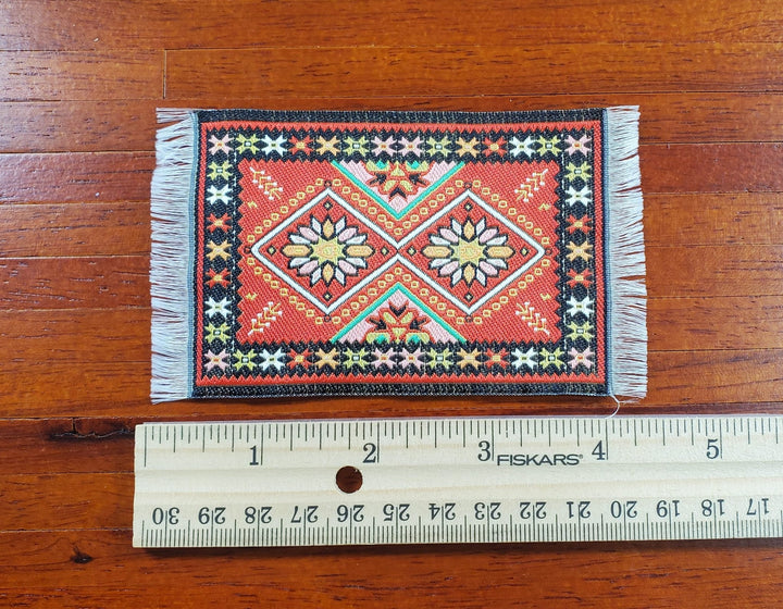 Dollhouse Rug Small HALF SCALE Fabric Red Black 4 1/2" x 2 1/2" 1:24 Miniature - MiniatureCrush