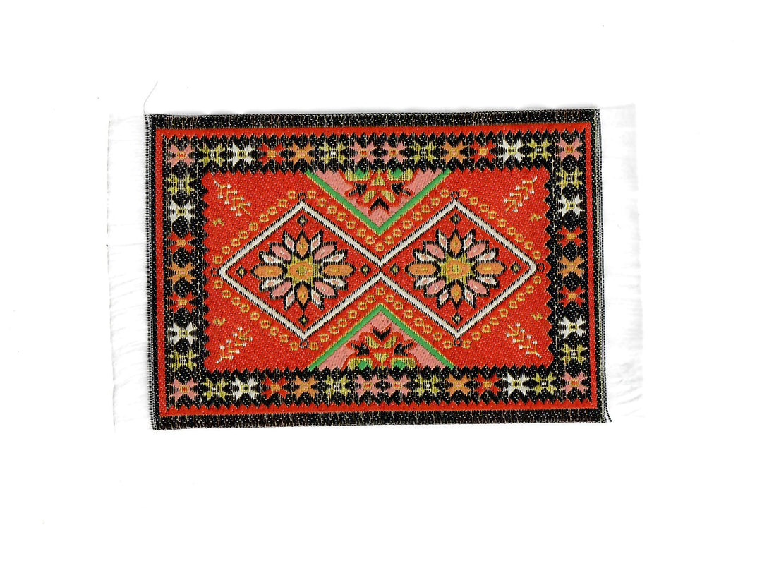 Dollhouse Rug Small HALF SCALE Fabric Red Black 4 1/2" x 2 1/2" 1:24 Miniature - MiniatureCrush