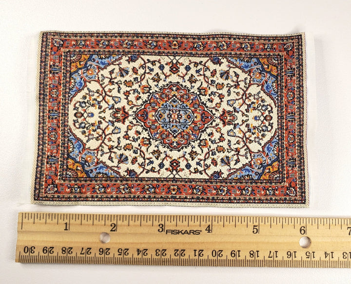 Dollhouse Rug Small Red Blue Cream 6 1/4" x 3 7/8" 1:12 Scale Miniature Carpet - Miniature Crush