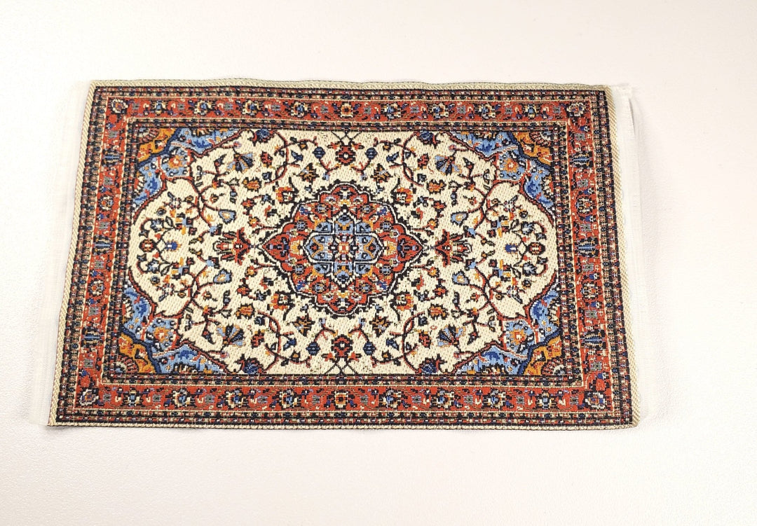 Dollhouse Rug Small Red Blue Cream 6 1/4" x 3 7/8" 1:12 Scale Miniature Carpet - Miniature Crush