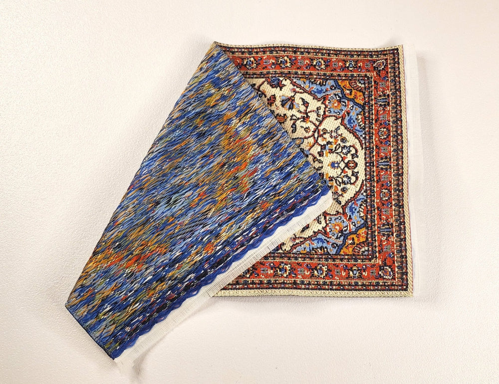 Dollhouse Rug Small Red Blue Cream 6 1/4" x 3 7/8" 1:12 Scale Miniature Carpet - Miniature Crush