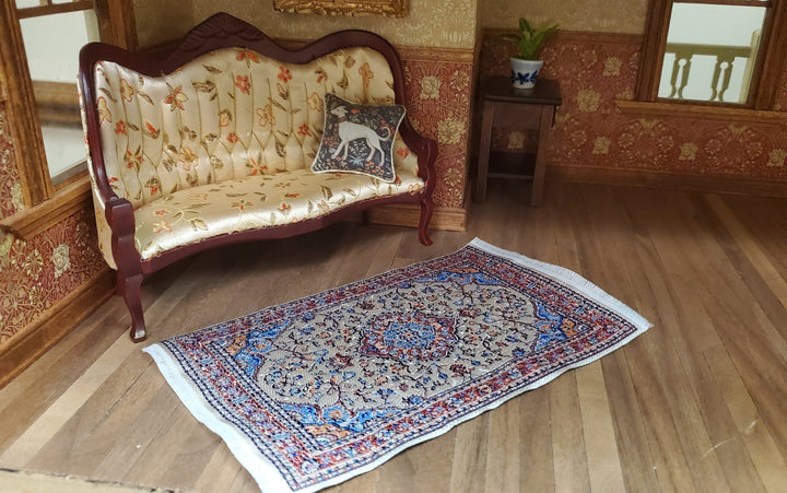 Dollhouse Rug Small Red Blue Cream 6 1/4" x 3 7/8" 1:12 Scale Miniature Carpet - Miniature Crush