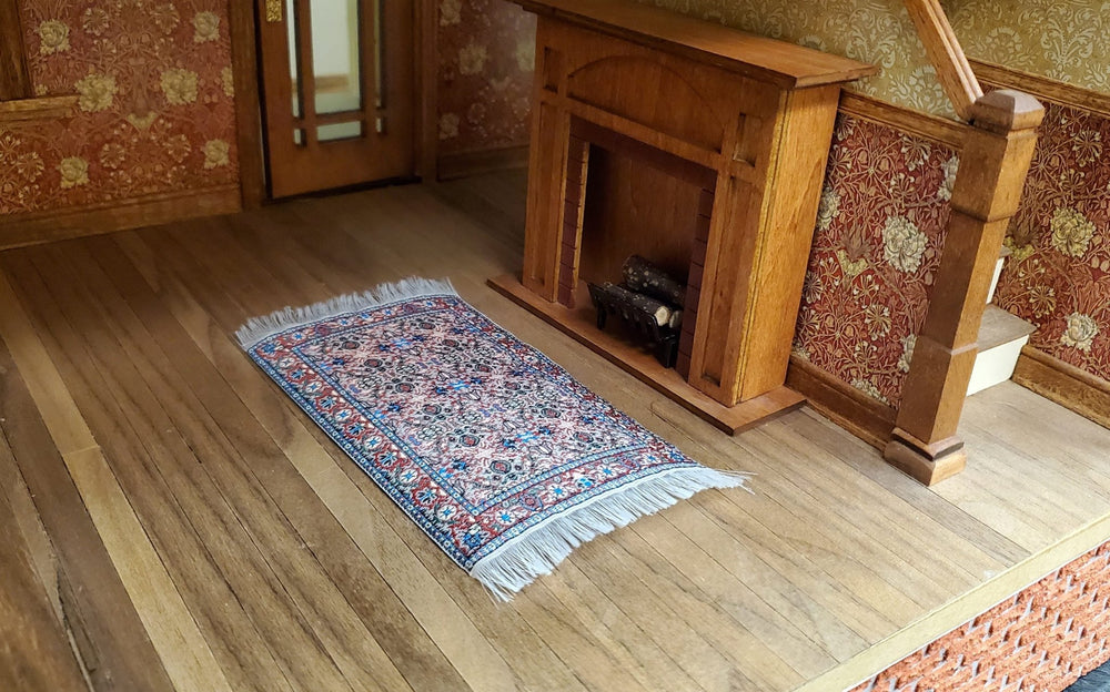 Dollhouse Rug Small Rust Green Black 5.50" x 3" 1:12 Miniature Carpet - Miniature Crush