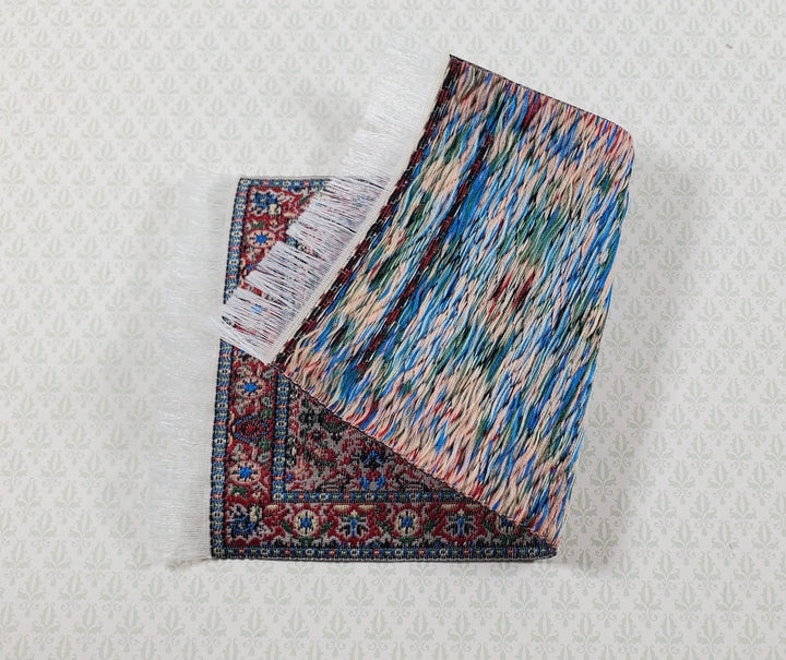 Dollhouse Rug Small Rust Green Black 5.50" x 3" 1:12 Miniature Carpet - Miniature Crush