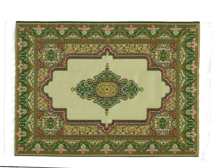 Dollhouse Rug Woven Fabric Gold and Green Victorian Style 1:12 Scale Miniature - MiniatureCrush