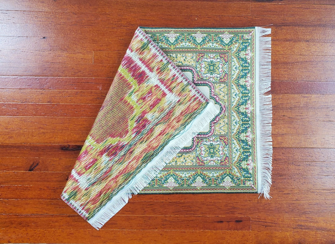 Dollhouse Rug Woven Fabric Gold and Green Victorian Style 1:12 Scale Miniature - MiniatureCrush