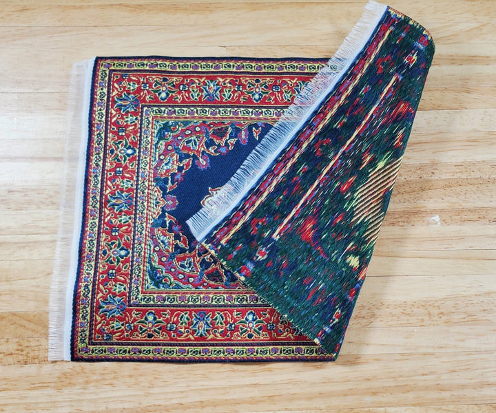 Dollhouse Rug Woven Fabric Large Blue Red Gold 9 1/4" x 5 7/8" 1:12 Scale - MiniatureCrush